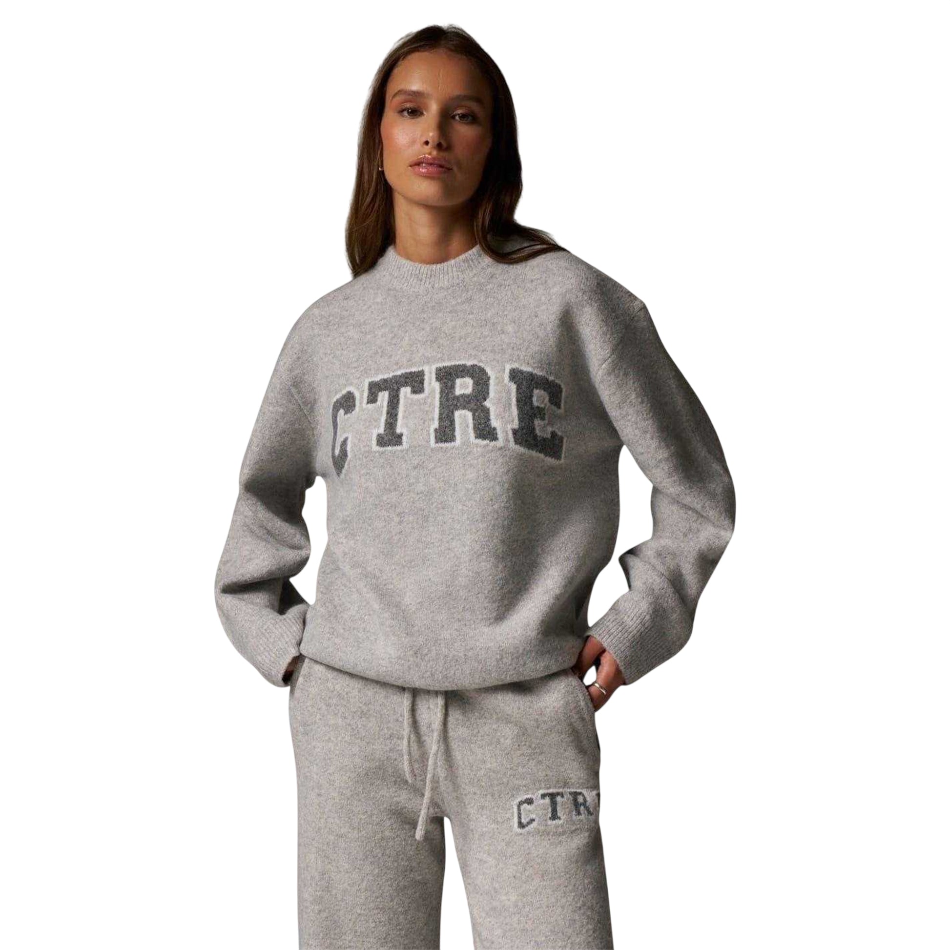 Grey - Side - Couture Womens-Ladies Knitted Crew Neck Jumper