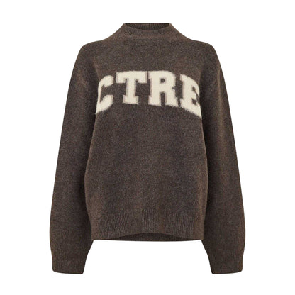 Brown - Front - Couture Womens-Ladies Knitted Crew Neck Jumper