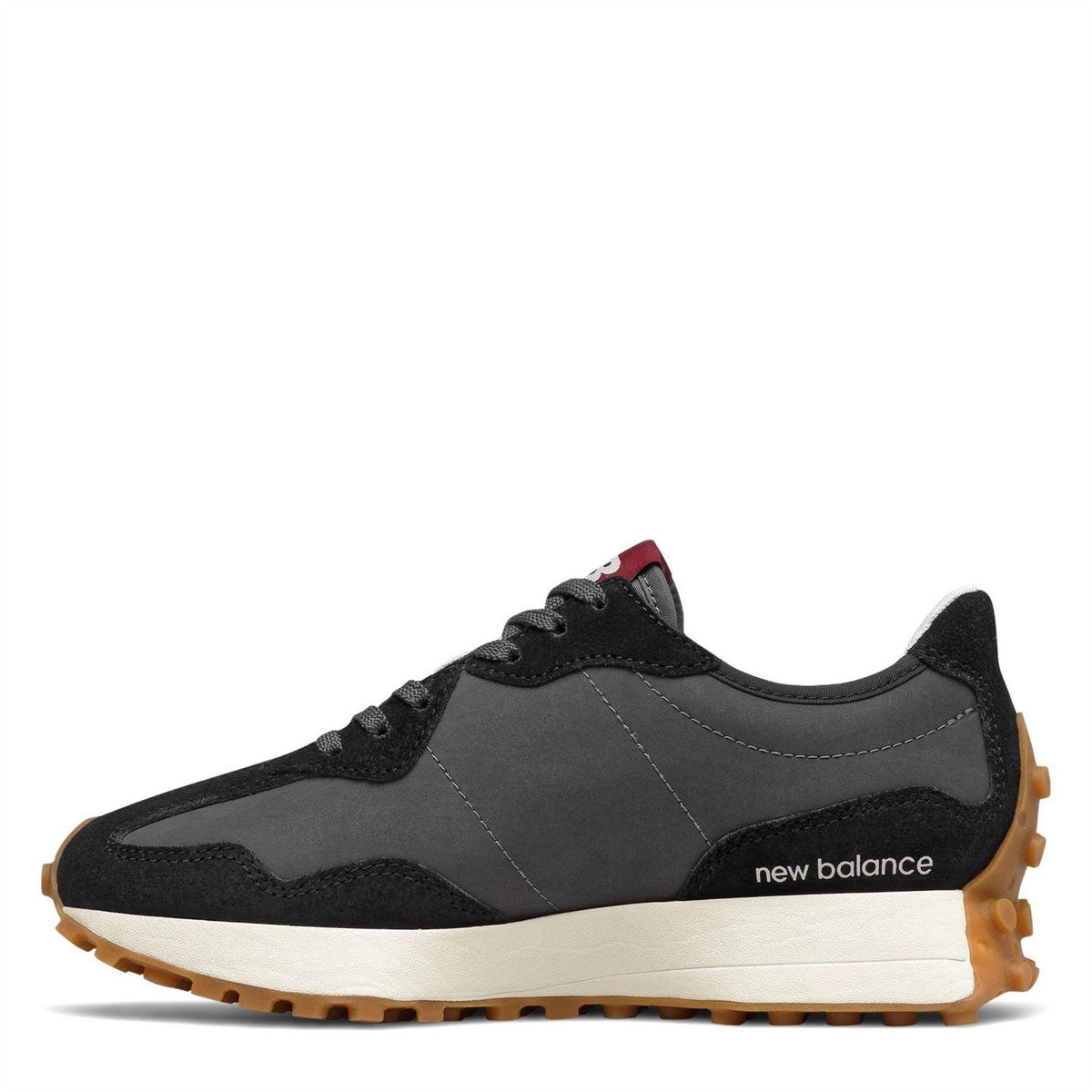Black-White-Gum - Back - New Balance Womens-Ladies 327 Suede Flat Trainers