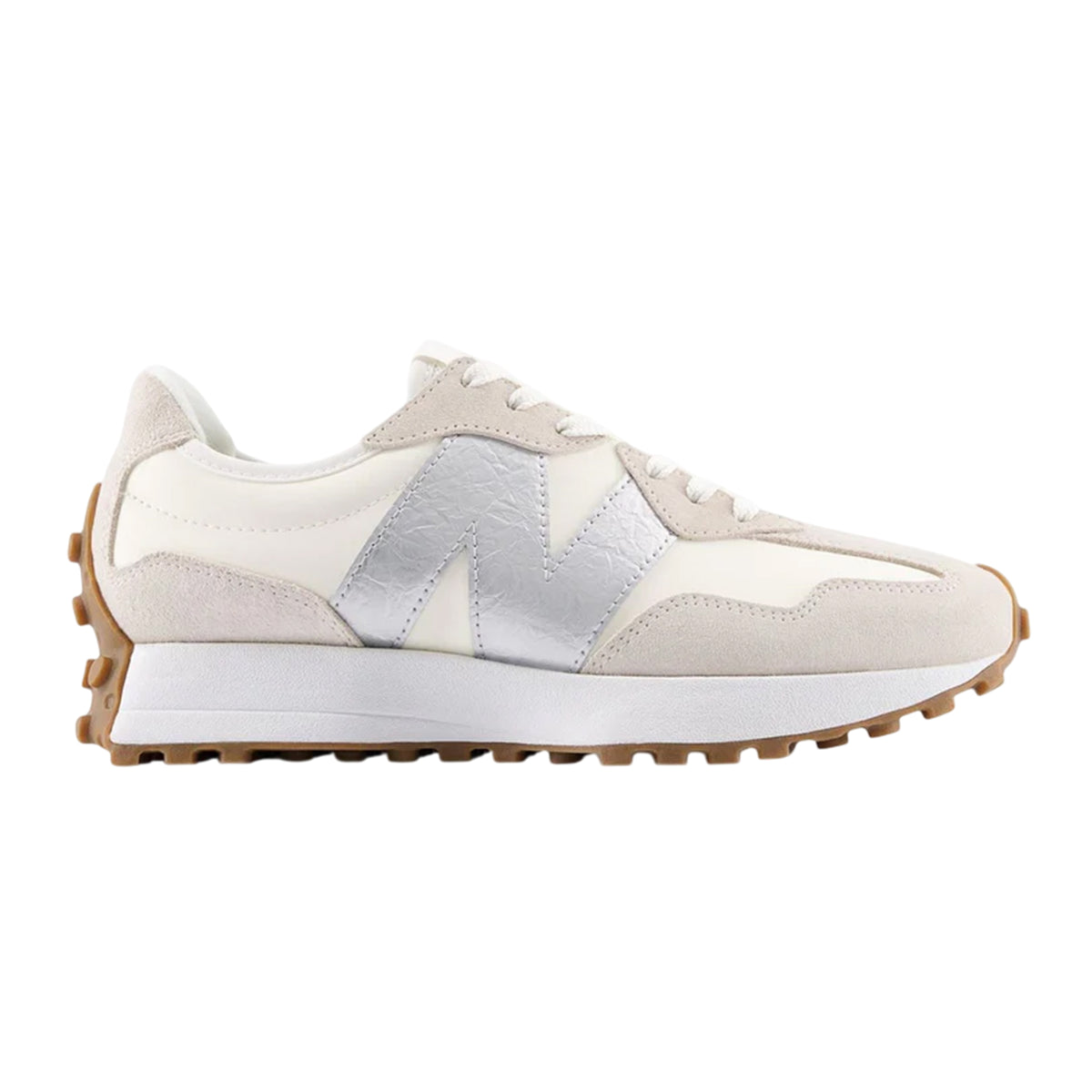 White-Silver - Front - New Balance Womens-Ladies 327 Suede Flat Trainers