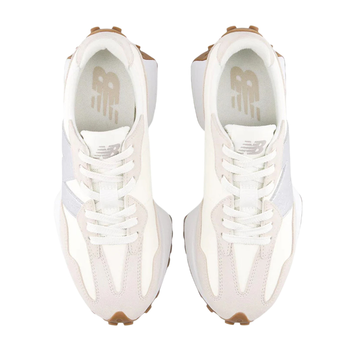 White-Silver - Back - New Balance Womens-Ladies 327 Suede Flat Trainers