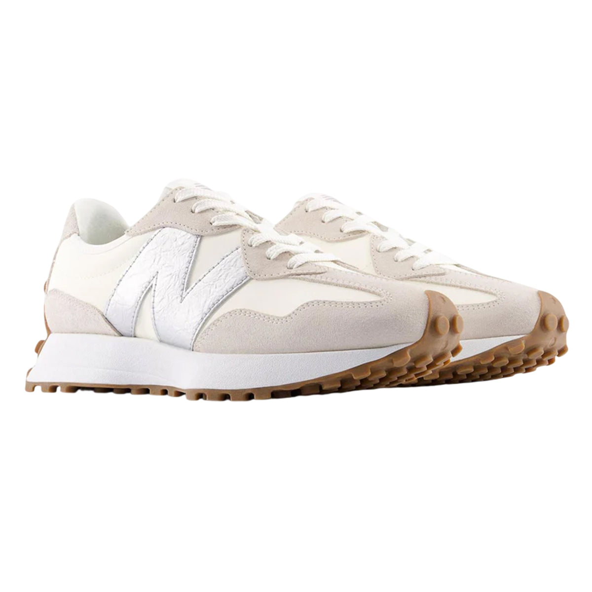 White-Silver - Side - New Balance Womens-Ladies 327 Suede Flat Trainers