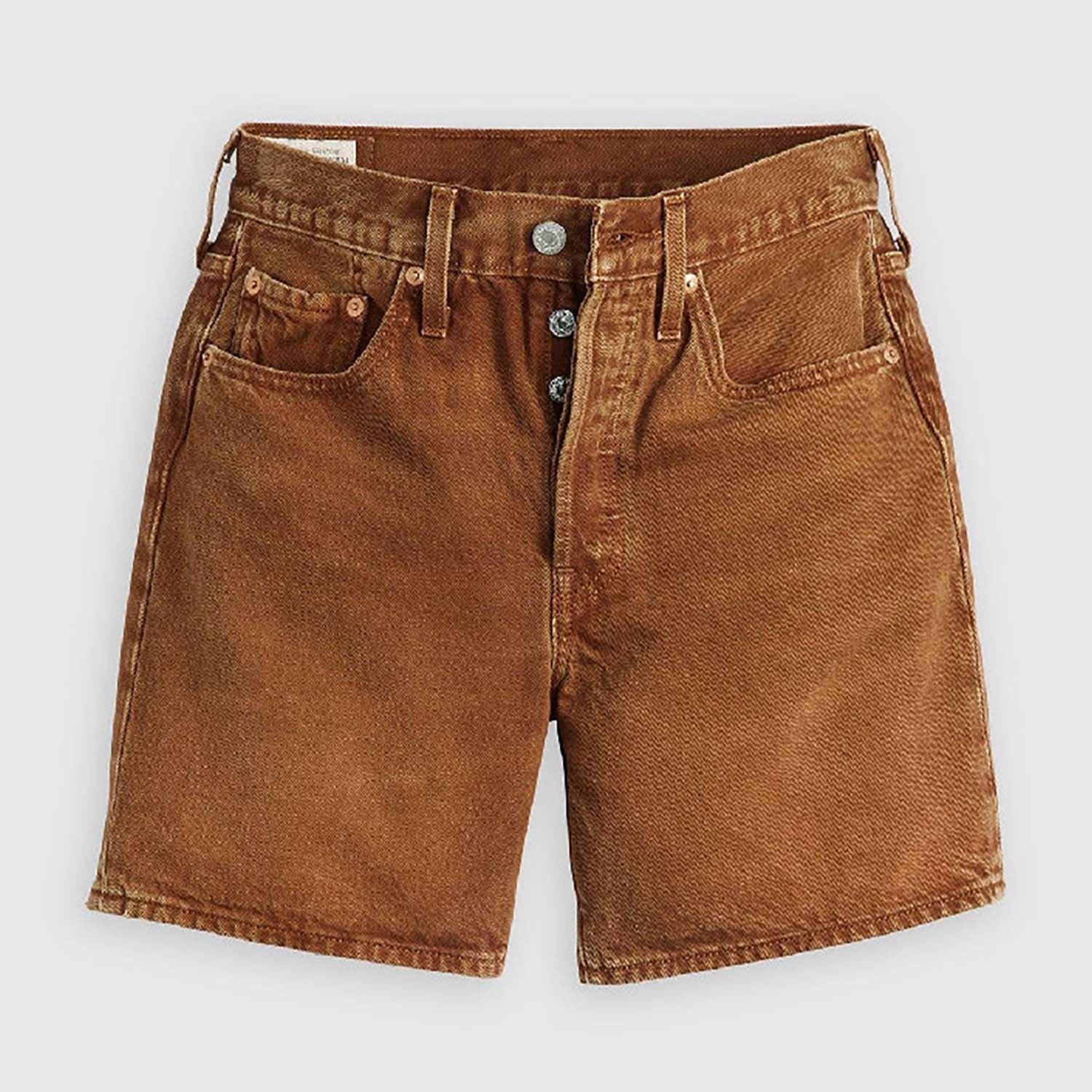 Brown - Front - Levis Womens-Ladies 501 Mid Thigh Shorts