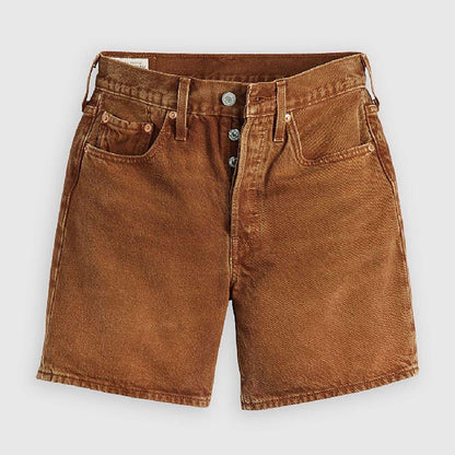Brown - Front - Levis Womens-Ladies 501 Mid Thigh Shorts