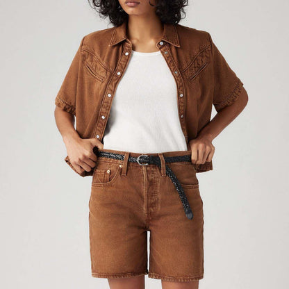 Brown - Back - Levis Womens-Ladies 501 Mid Thigh Shorts
