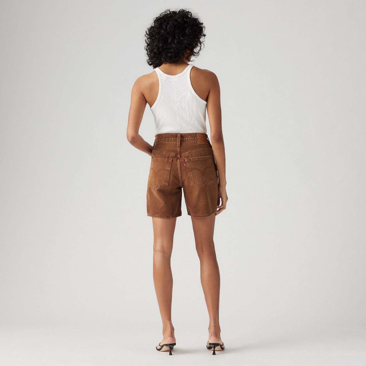 Brown - Side - Levis Womens-Ladies 501 Mid Thigh Shorts