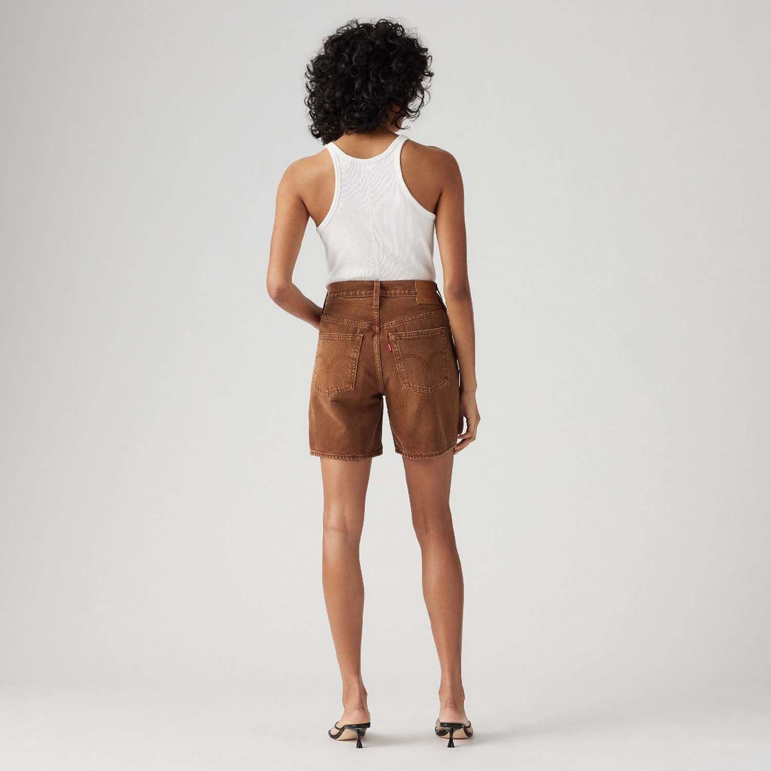 Brown - Side - Levis Womens-Ladies 501 Mid Thigh Shorts