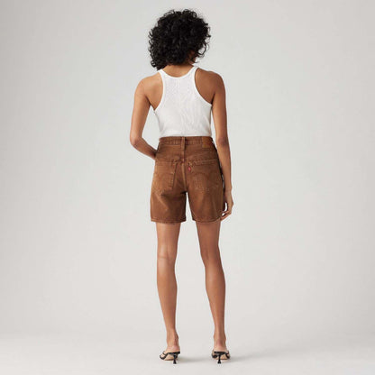 Brown - Side - Levis Womens-Ladies 501 Mid Thigh Shorts