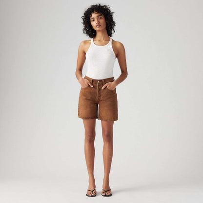 Brown - Pack Shot - Levis Womens-Ladies 501 Mid Thigh Shorts