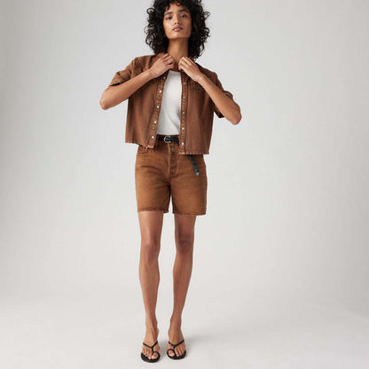 Brown - Close up - Levis Womens-Ladies 501 Mid Thigh Shorts