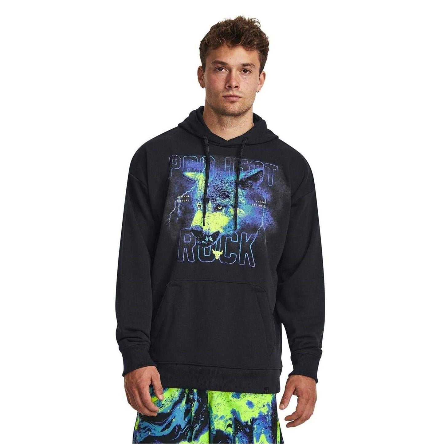 Black - Side - Under Armour Mens Project Rock Long-Sleeved Workout Hoodie