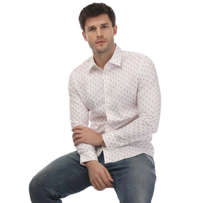White - Side - Ted Baker Mens Ardea Geometric Long-Sleeved Shirt