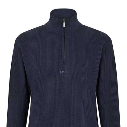 Dark Blue - Back - Boss Mens Waffle Quarter Zip Regular Sweatshirt