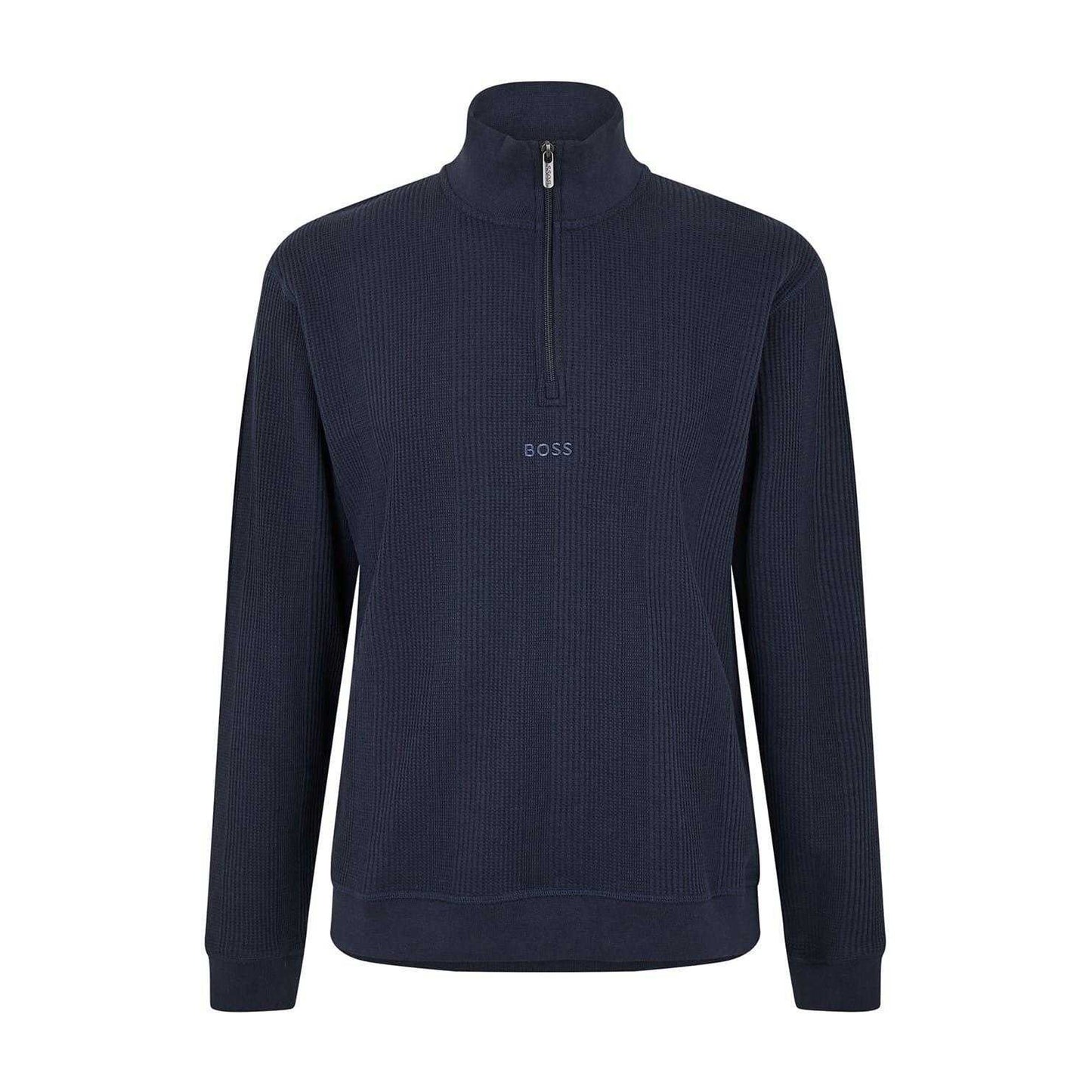 Dark Blue - Front - Boss Mens Waffle Quarter Zip Regular Sweatshirt