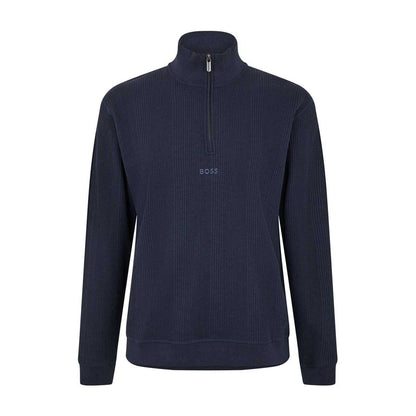 Dark Blue - Front - Boss Mens Waffle Quarter Zip Regular Sweatshirt