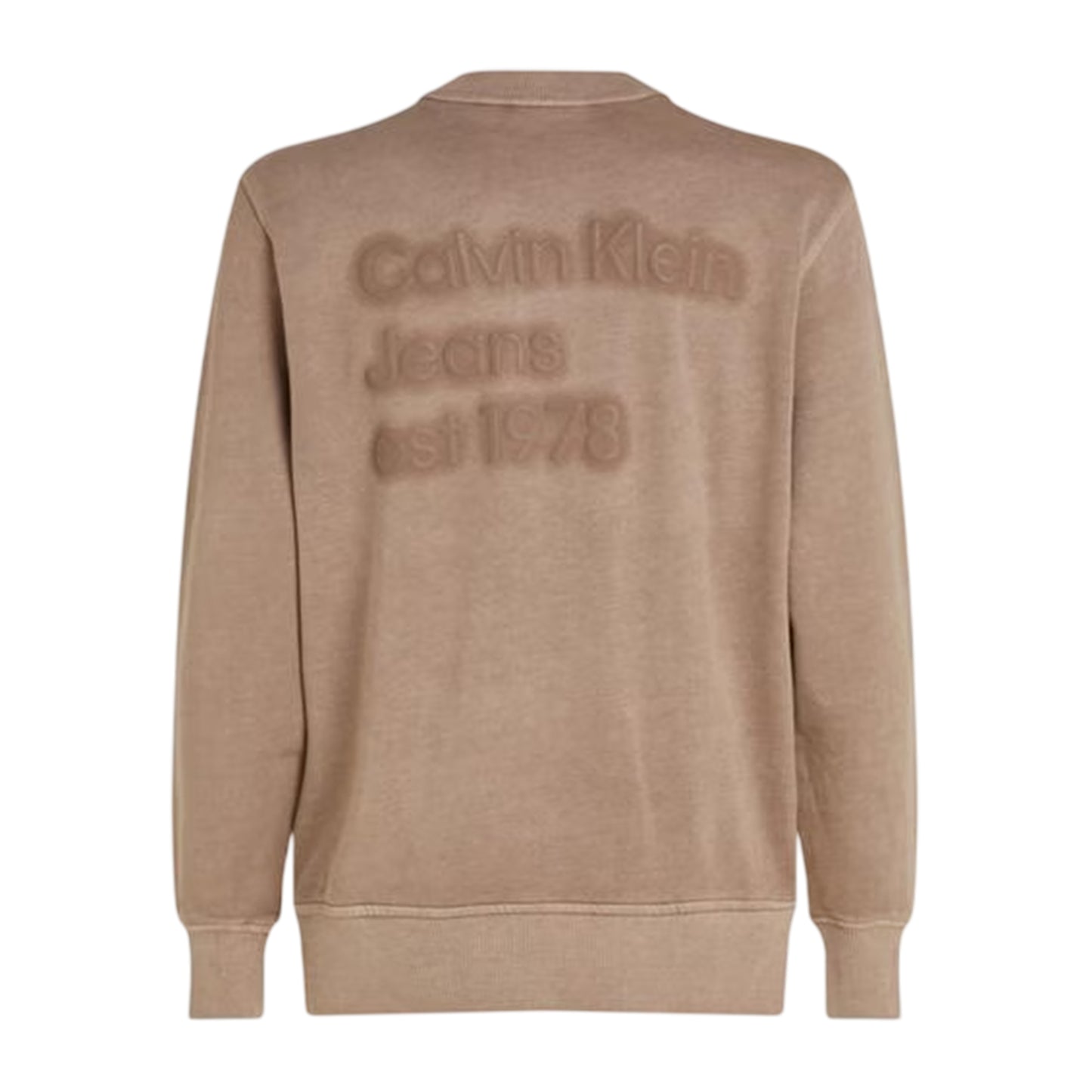 Taupe Grey - Back - Calvin Klein Mens Puff Print Cotton Blend Embellished Sweatshirt