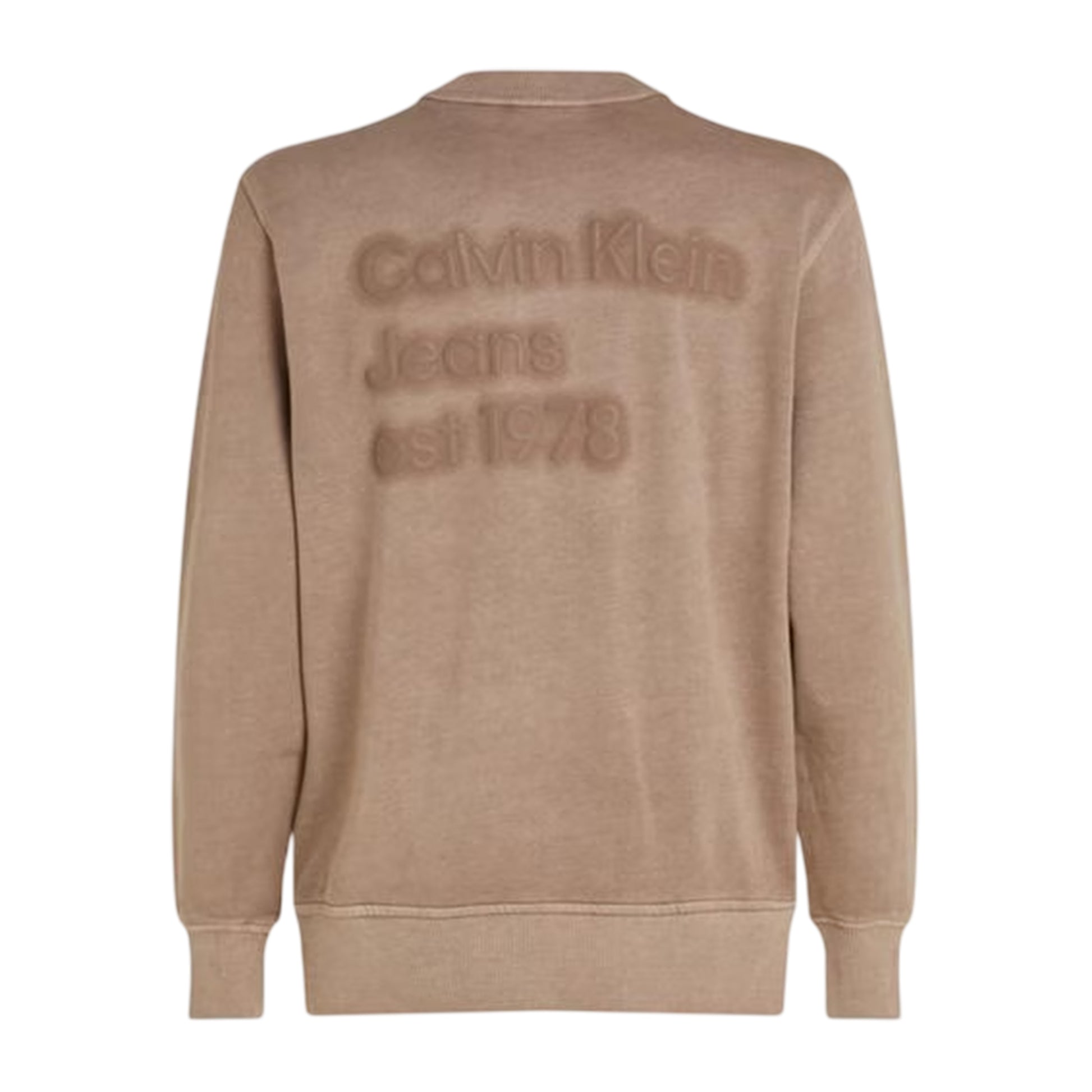 Taupe Grey - Back - Calvin Klein Mens Puff Print Cotton Blend Embellished Sweatshirt