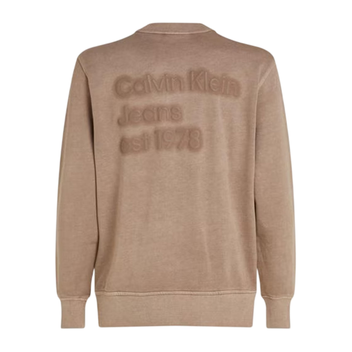 Taupe Grey - Back - Calvin Klein Mens Puff Print Cotton Blend Embellished Sweatshirt