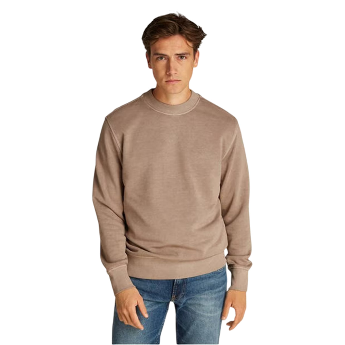 Taupe Grey - Side - Calvin Klein Mens Puff Print Cotton Blend Embellished Sweatshirt