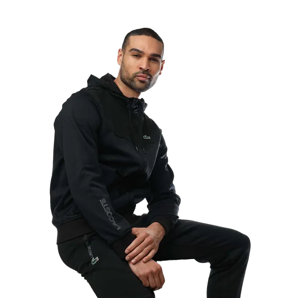 Black - Side - Lacoste Mens Polyester Full Zip Hoodie