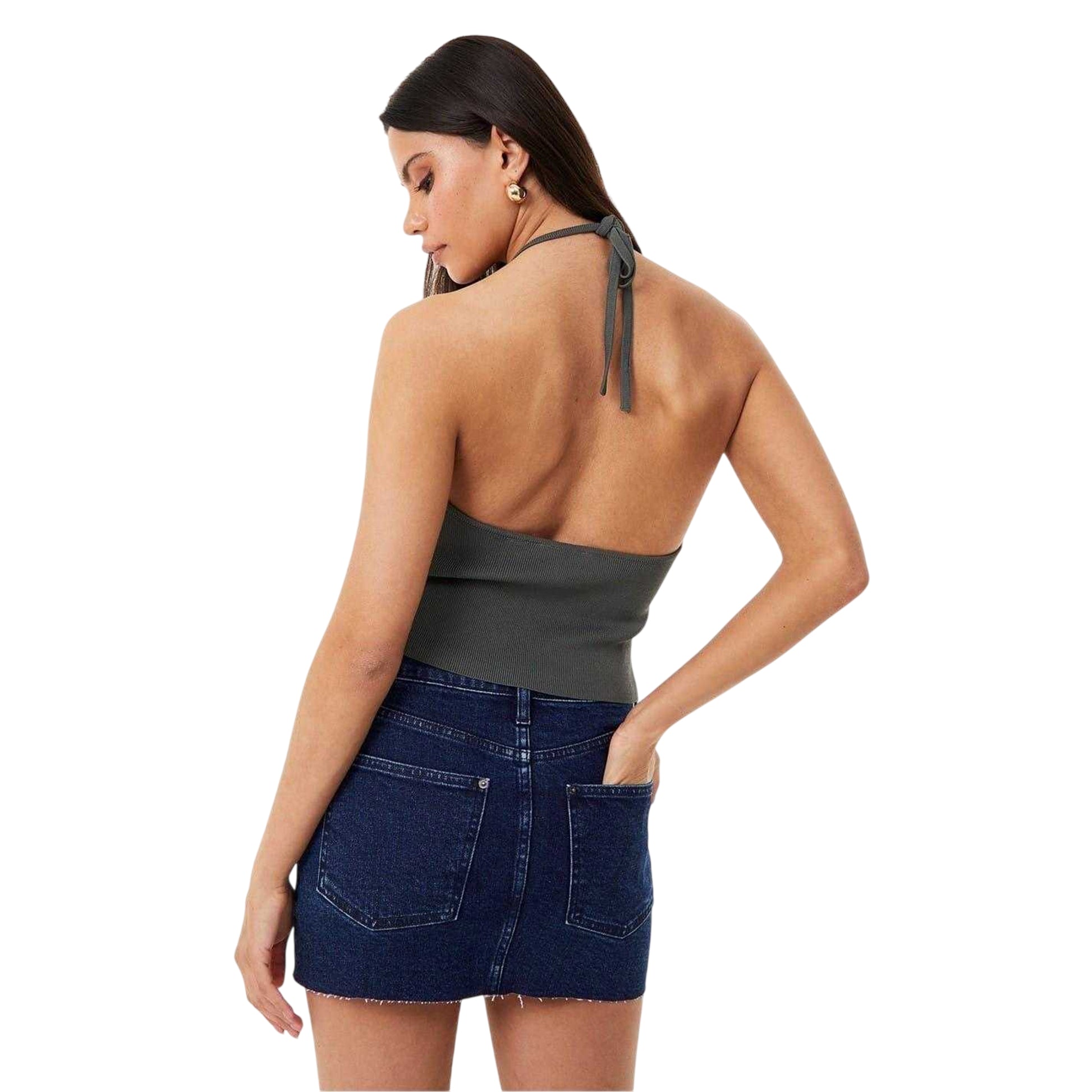Khaki - Back - Jack Wills Womens-Ladies Ribbed Crop Top