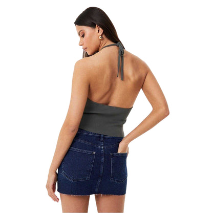 Khaki - Back - Jack Wills Womens-Ladies Ribbed Crop Top