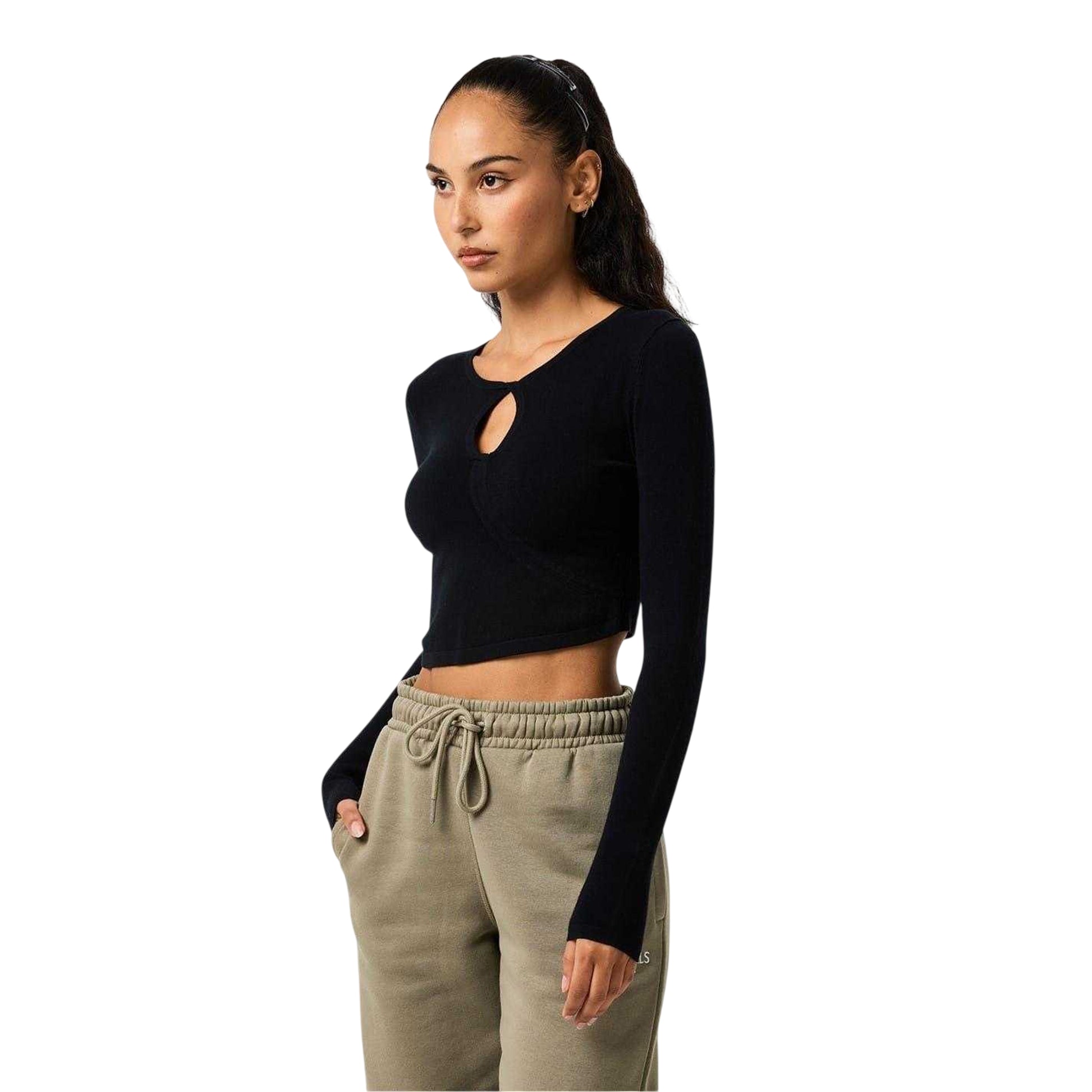 Black - Side - Jack Wills Womens-Ladies Keyhole Long-Sleeved Crop Top