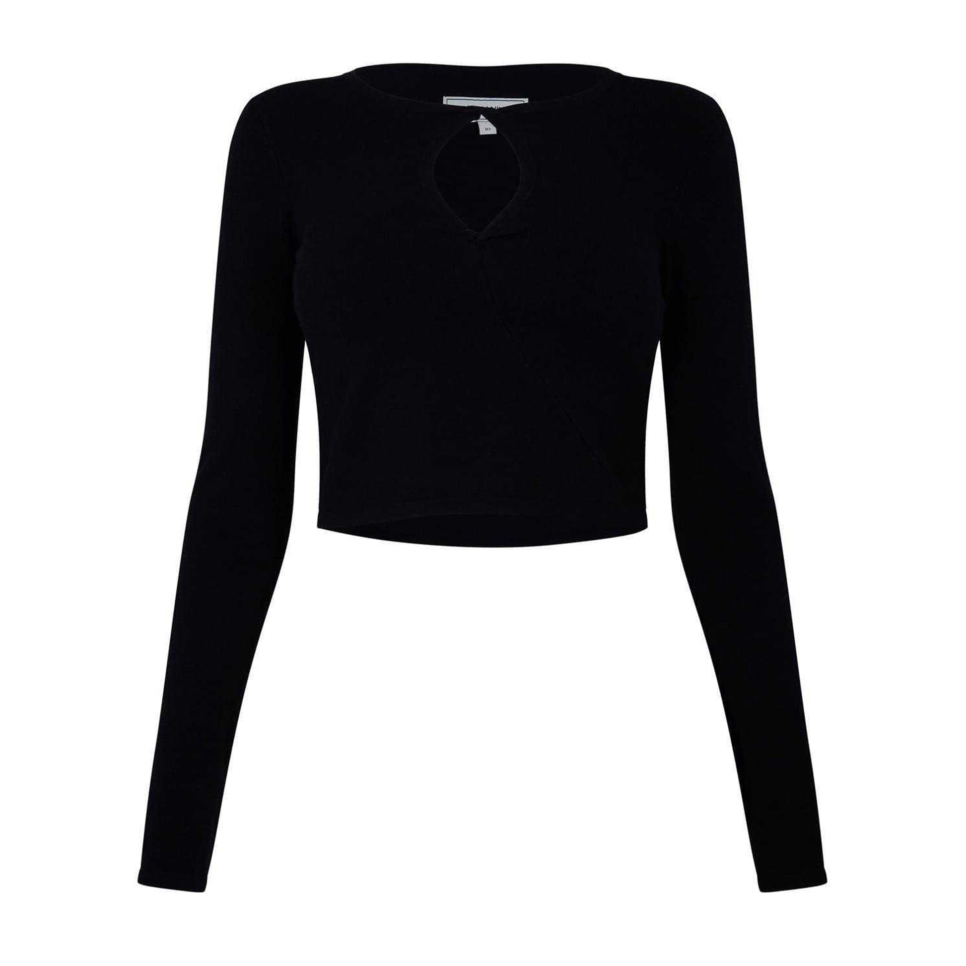 Black - Front - Jack Wills Womens-Ladies Keyhole Long-Sleeved Crop Top