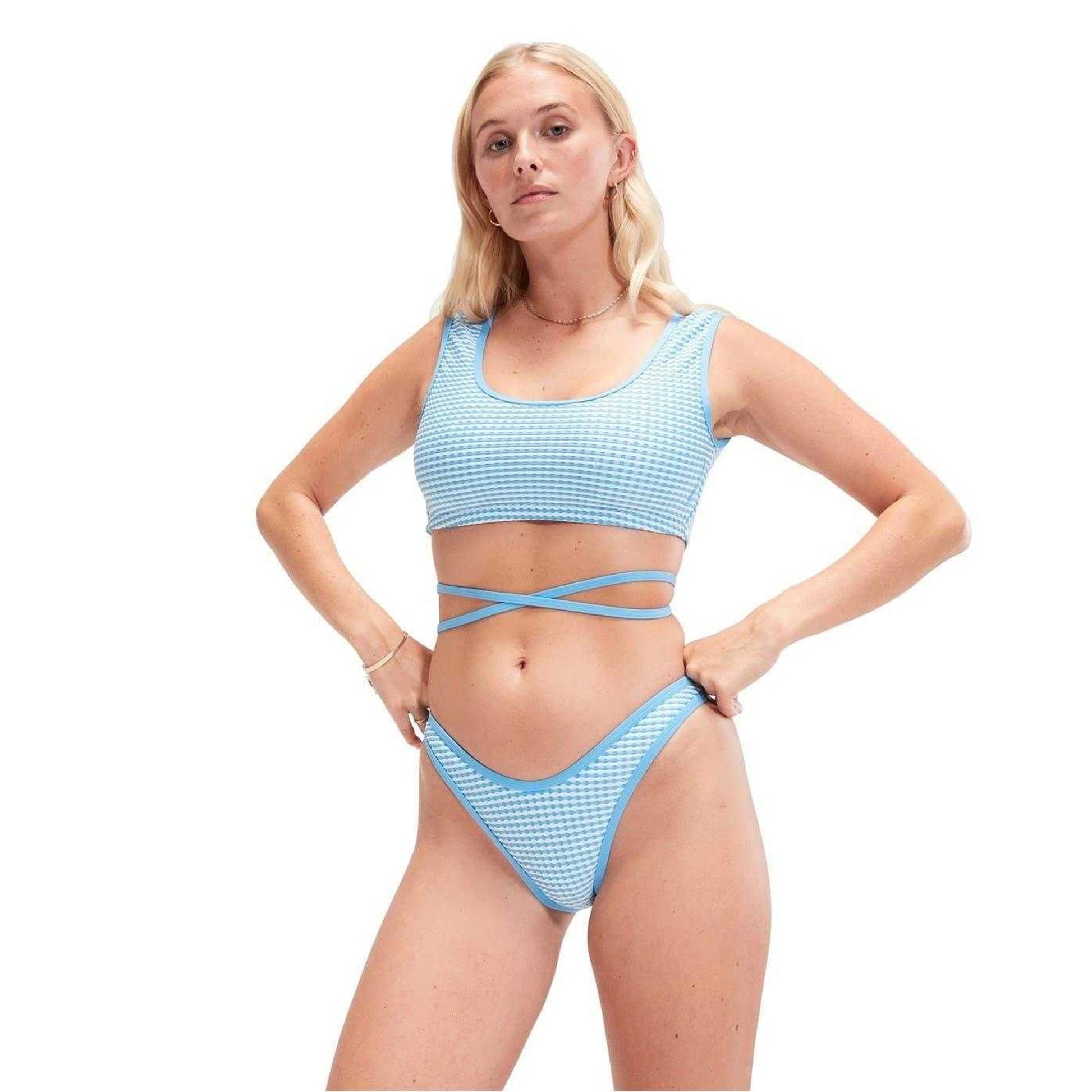 Light Blue - Side - Speedo Womens-Ladies Gingham Bikini Bottoms