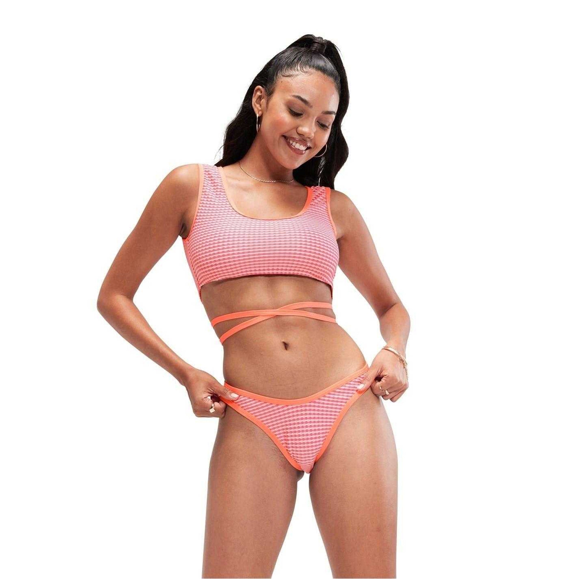 Orange - Side - Speedo Womens-Ladies Gingham Bikini Bottoms