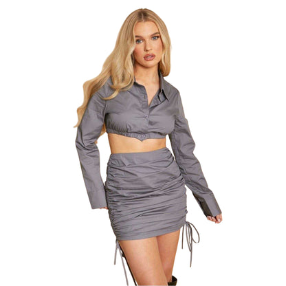 Charcoal - Front - Missy Empire Womens-Ladies Extreme Poplin Crop Top