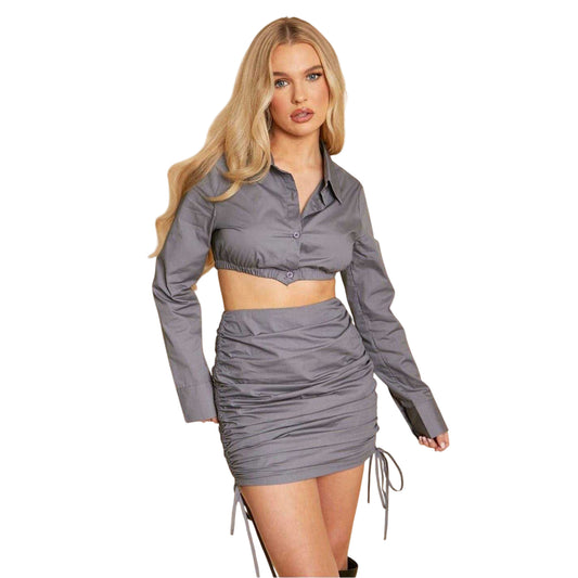 Charcoal - Front - Missy Empire Womens-Ladies Extreme Poplin Crop Top