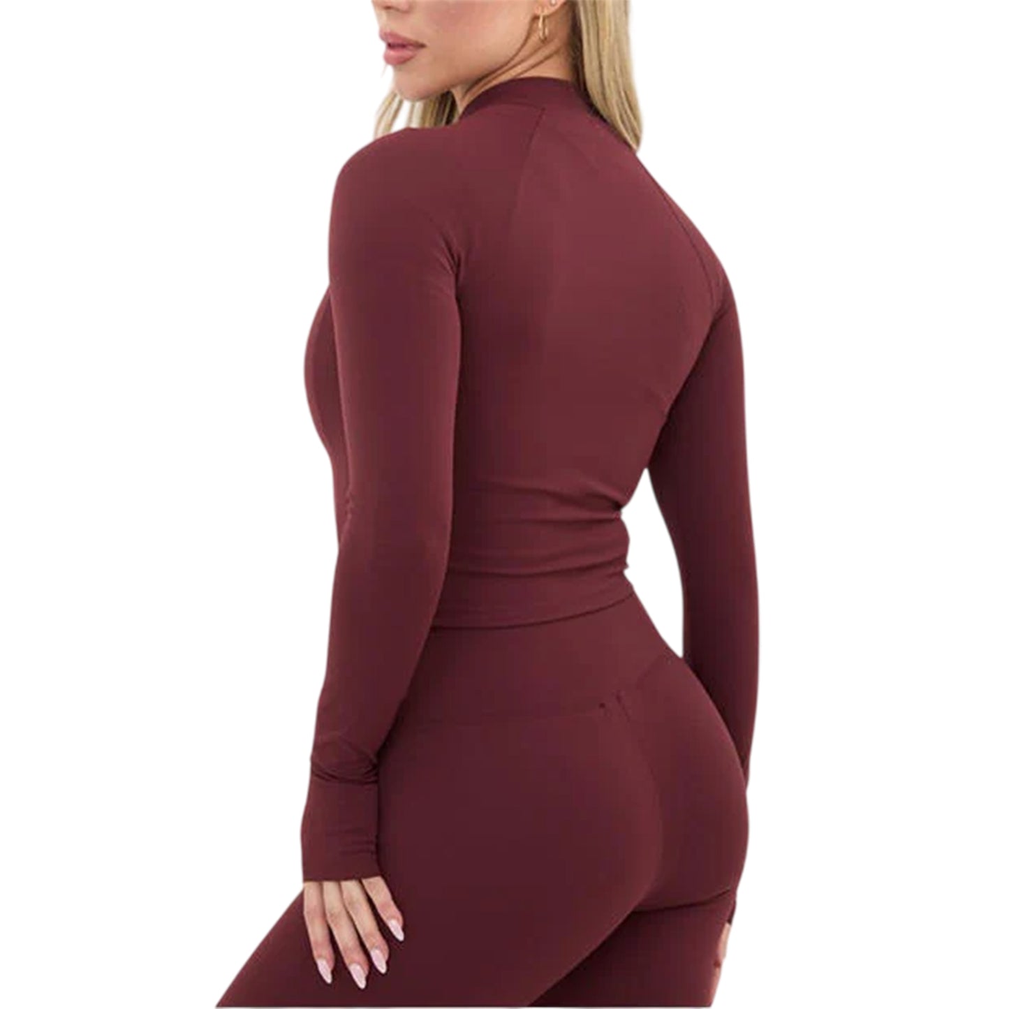 Burgundy - Back - I Saw It First Womens-Ladies Full Zip Long-Sleeved Crop Top