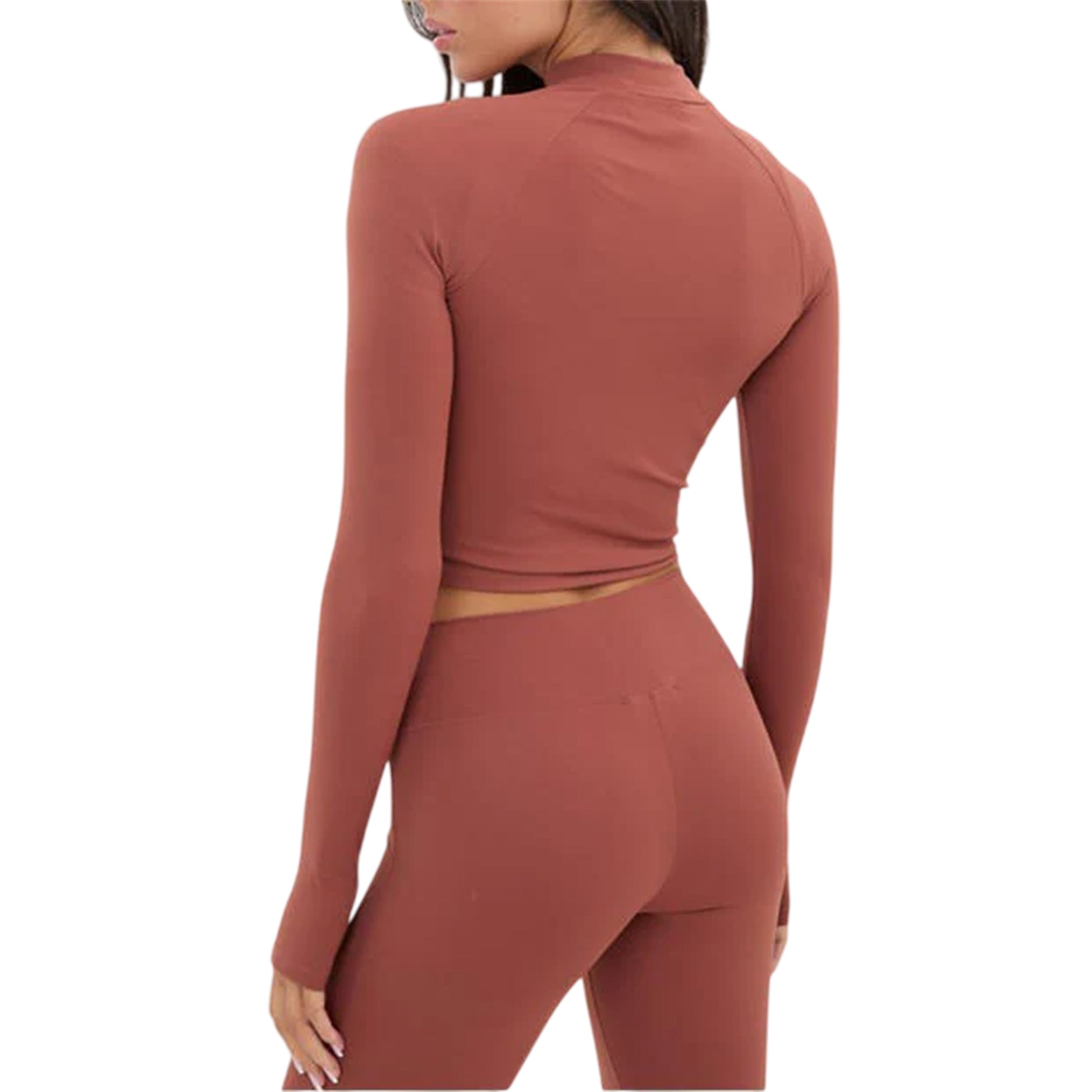 Mocha - Back - I Saw It First Womens-Ladies Full Zip Long-Sleeved Crop Top