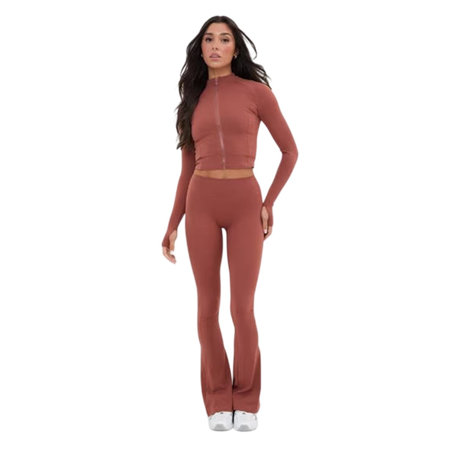 Mocha - Side - I Saw It First Womens-Ladies Full Zip Long-Sleeved Crop Top
