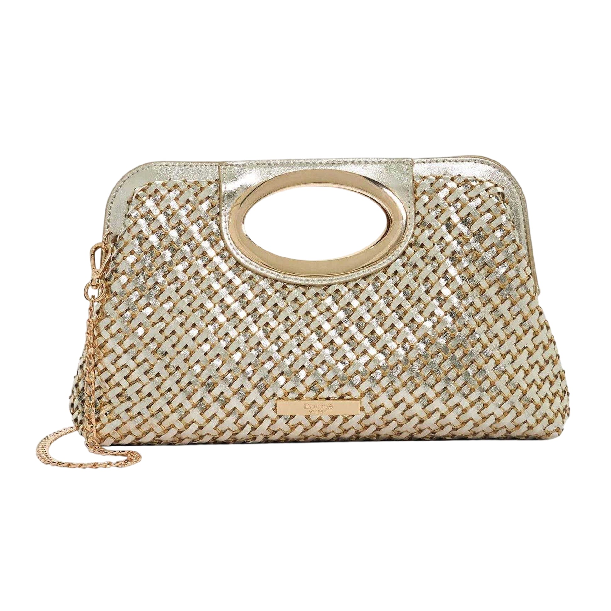 Gold - Front - Dune London Womens-Ladies Ellsaz Metallic Clutch Bag