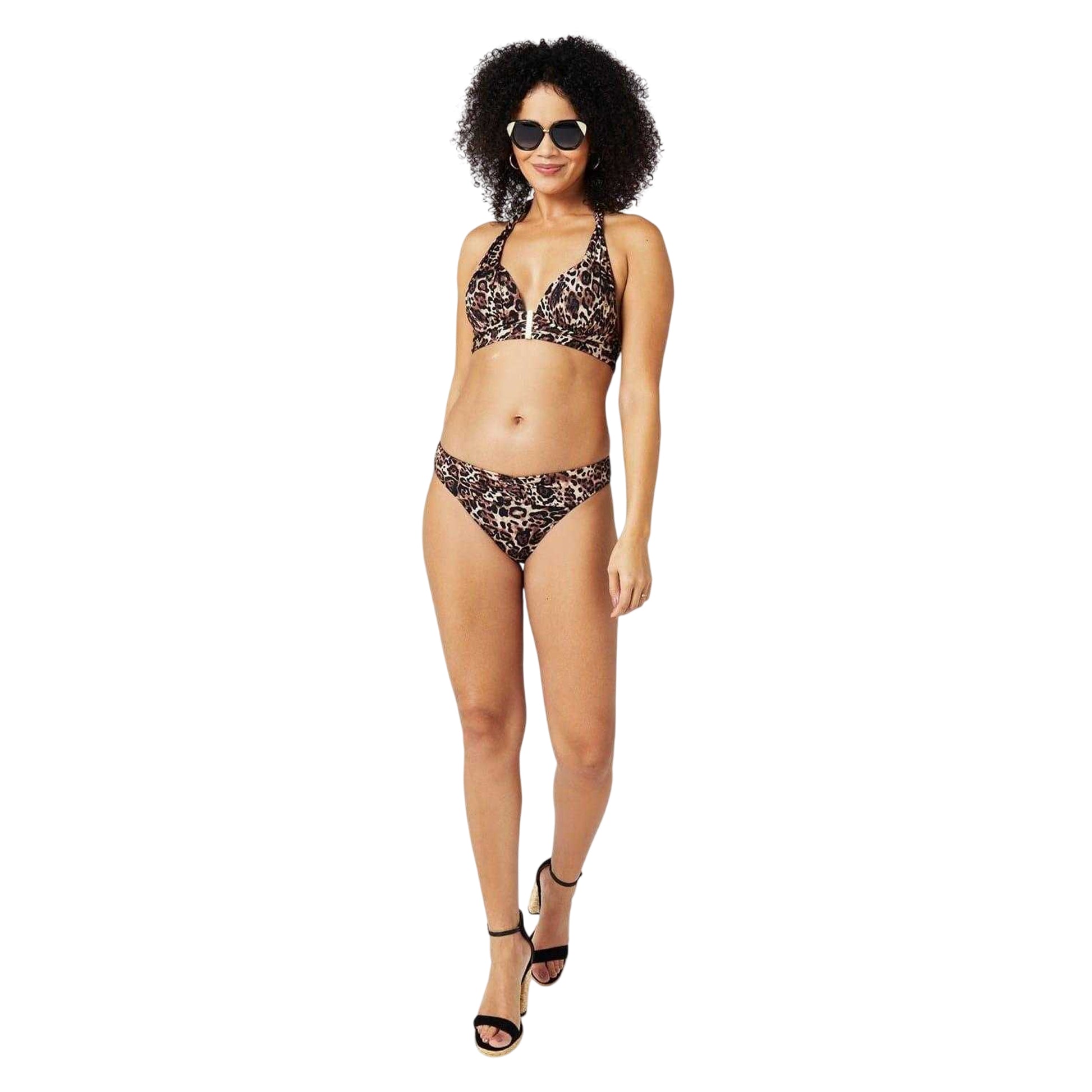 Brown-Black - Side - Biba Womens-Ladies Icon Leopard Print Bikini Bottoms