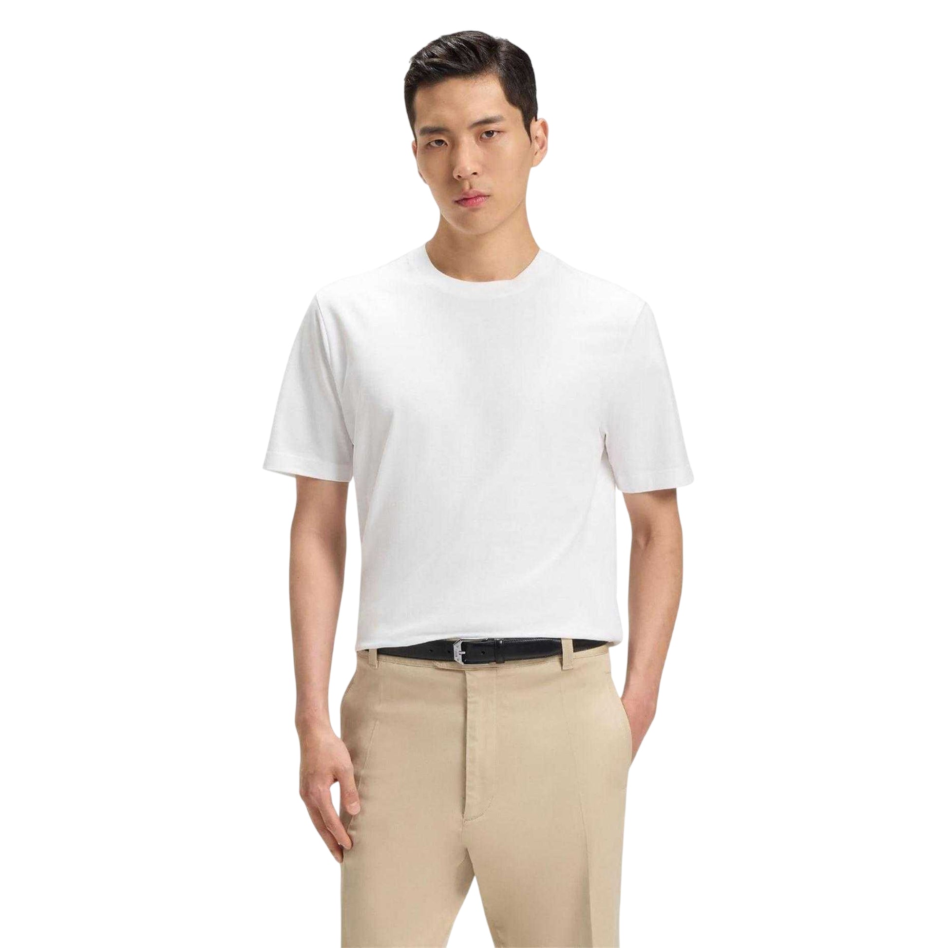 White - Side - Boss Mens Thompson 02 Cotton Jersey Regular T-Shirt