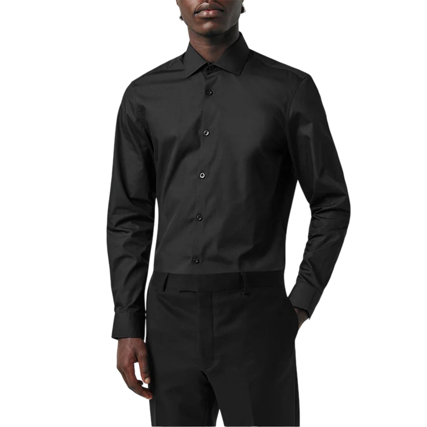Black - Side - Twisted Tailor Mens Slim Formal Shirt