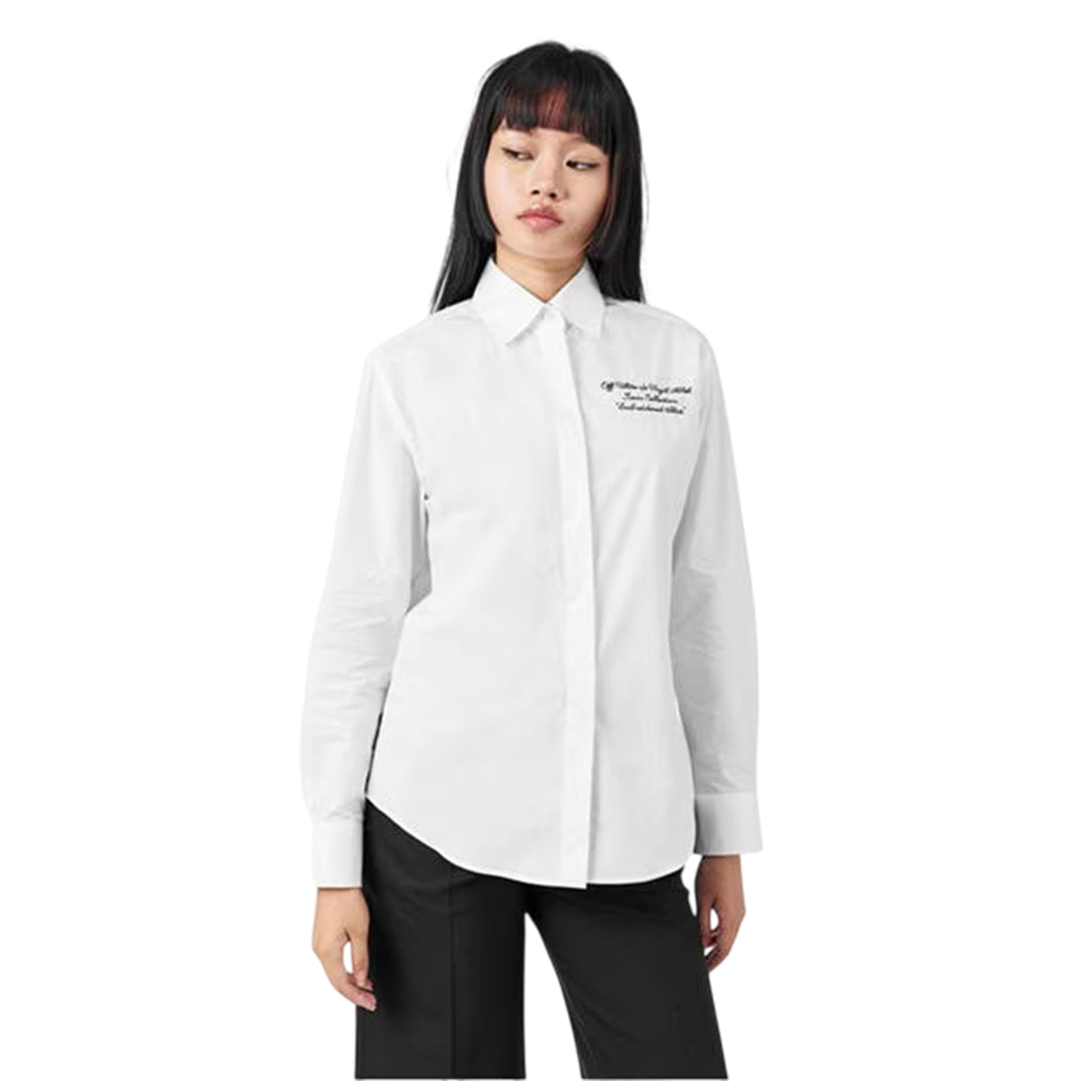 White-Black - Side - Off White Unisex Adult Embroidered Regular Long-Sleeved Shirt