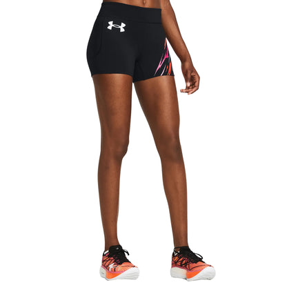 Black - Side - Under Armour Womens-Ladies Pro Runner 24 Spandex Shorts