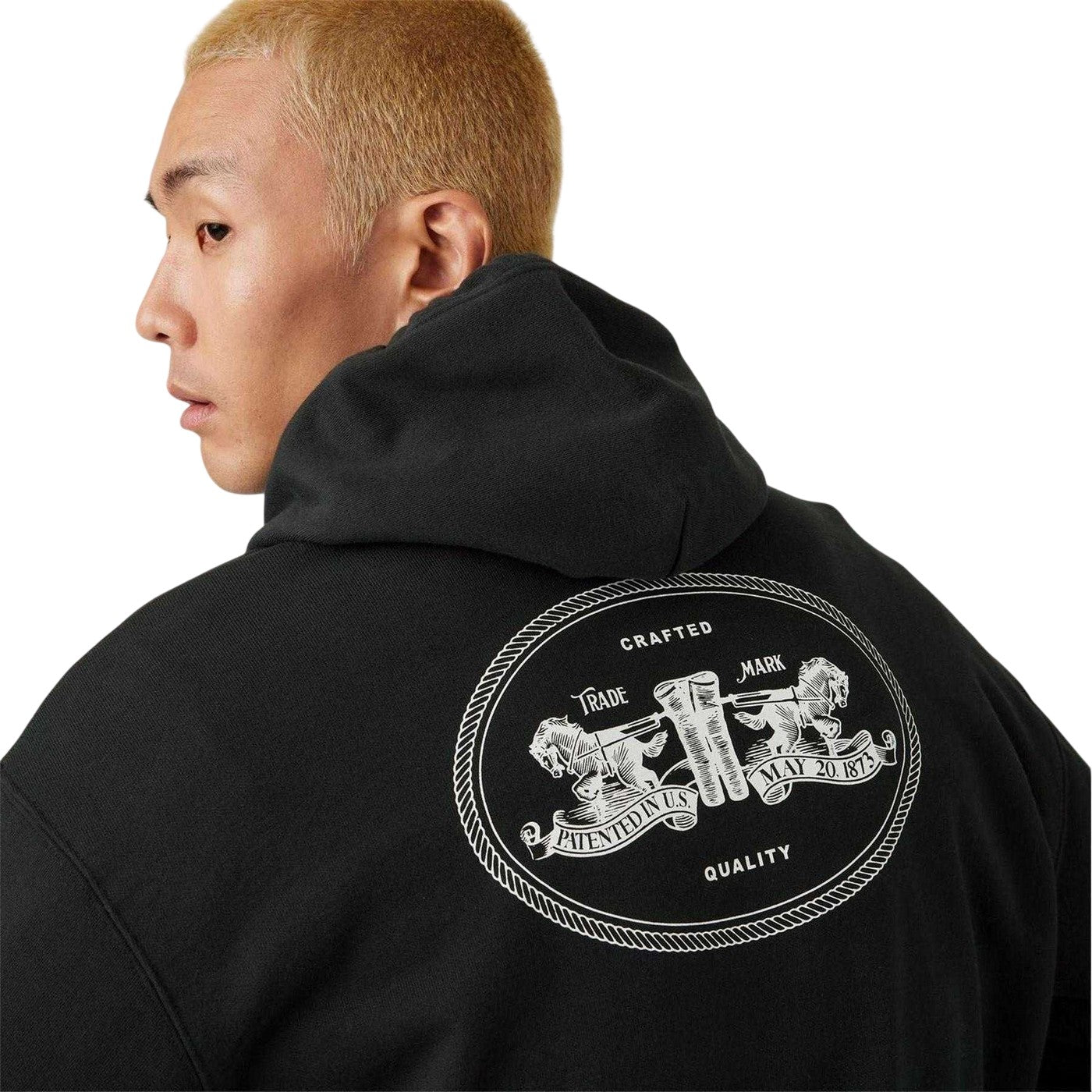 Black - Side - Levis Mens Batwing Logo Cotton Blend Relaxed Fit Hoodie