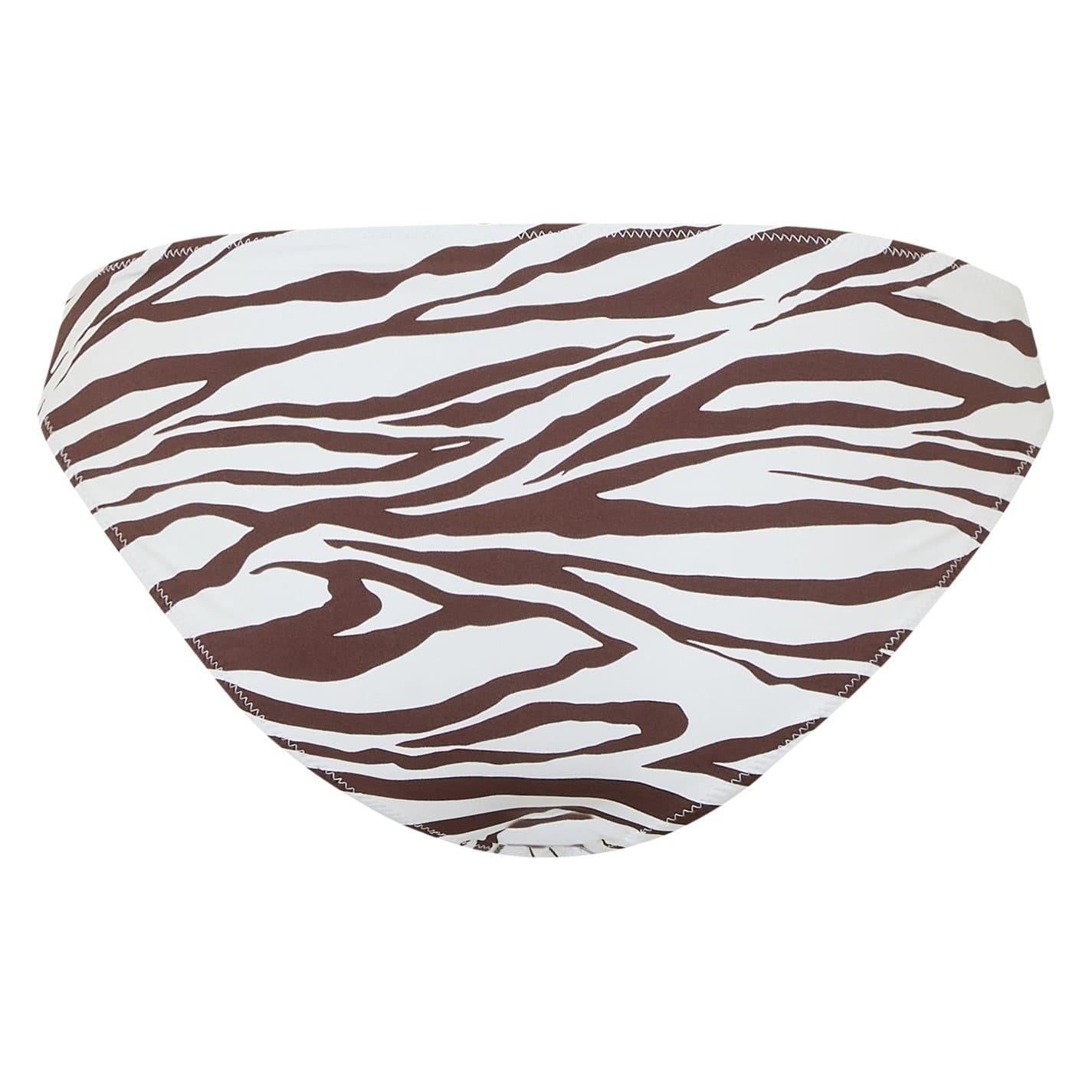 Brown-White - Back - Biba Womens-Ladies Icon Zebra Print Bikini Bottoms