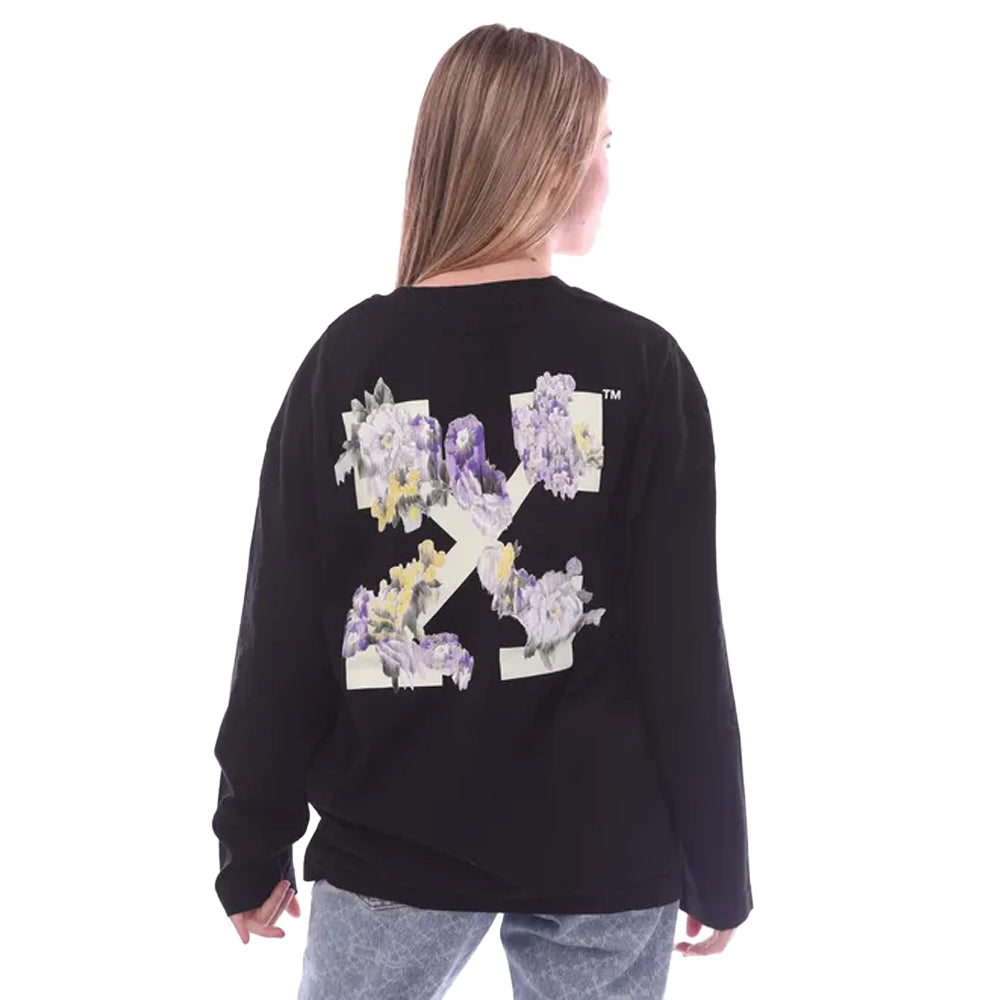 Black - Back - Off White Womens-Ladies Arrow Flowers Long-Sleeved T-Shirt