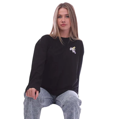 Black - Side - Off White Womens-Ladies Arrow Flowers Long-Sleeved T-Shirt