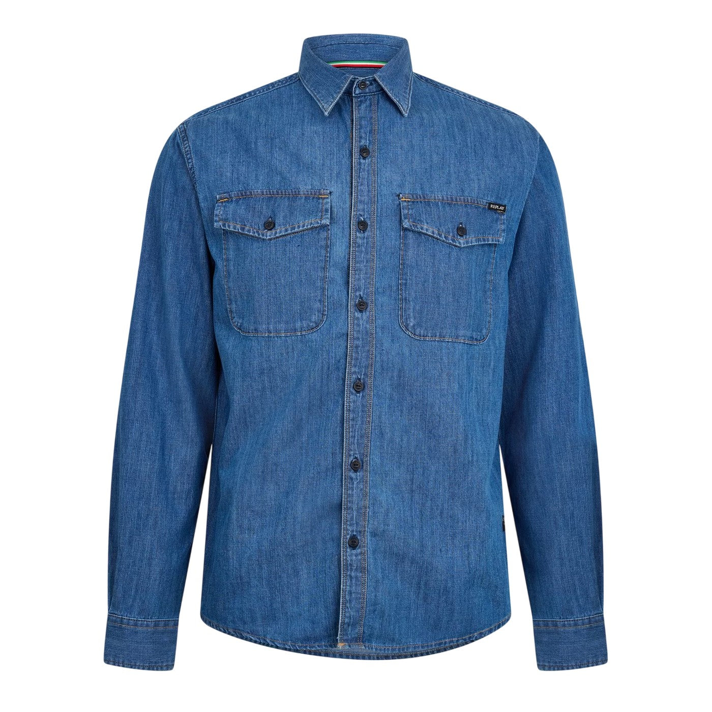 Mid Blue - Front - Replay Mens Denim Shirt