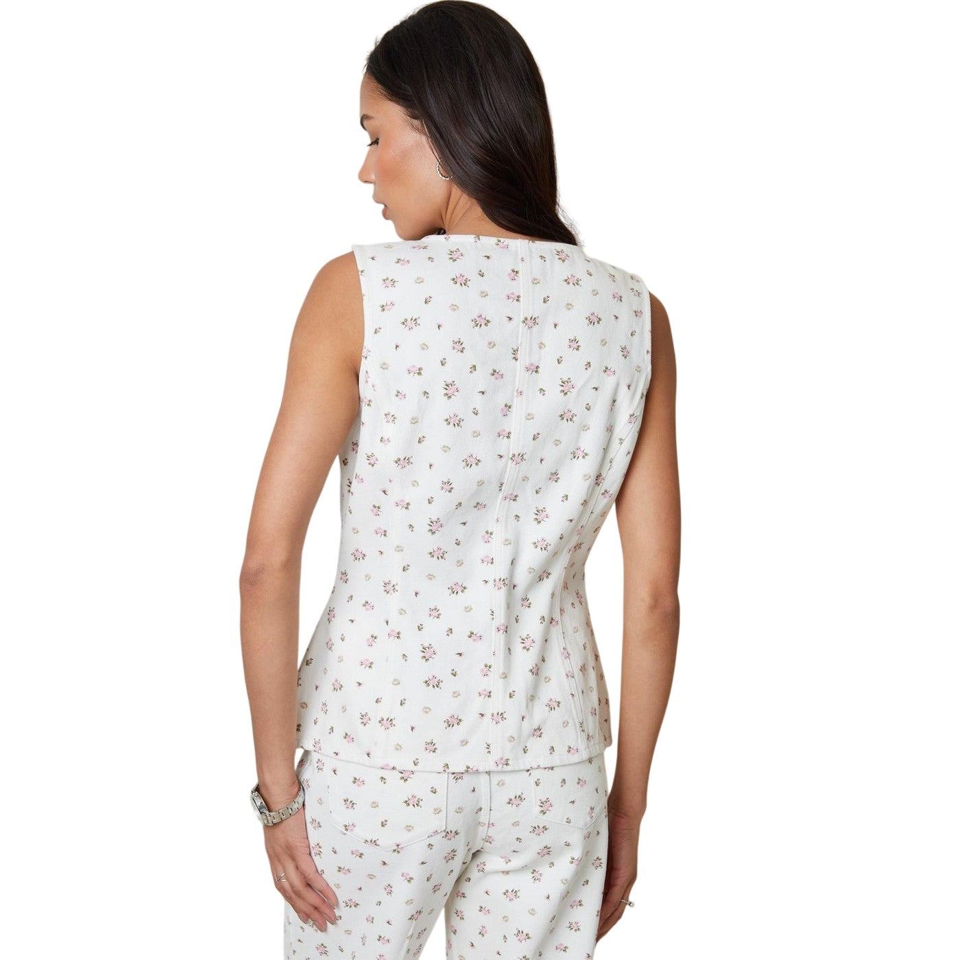 White Print - Back - Threadbare Womens-Ladies Floral Pattern Sleeveless Vest Top