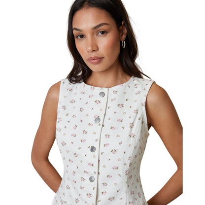 White Print - Side - Threadbare Womens-Ladies Floral Pattern Sleeveless Vest Top