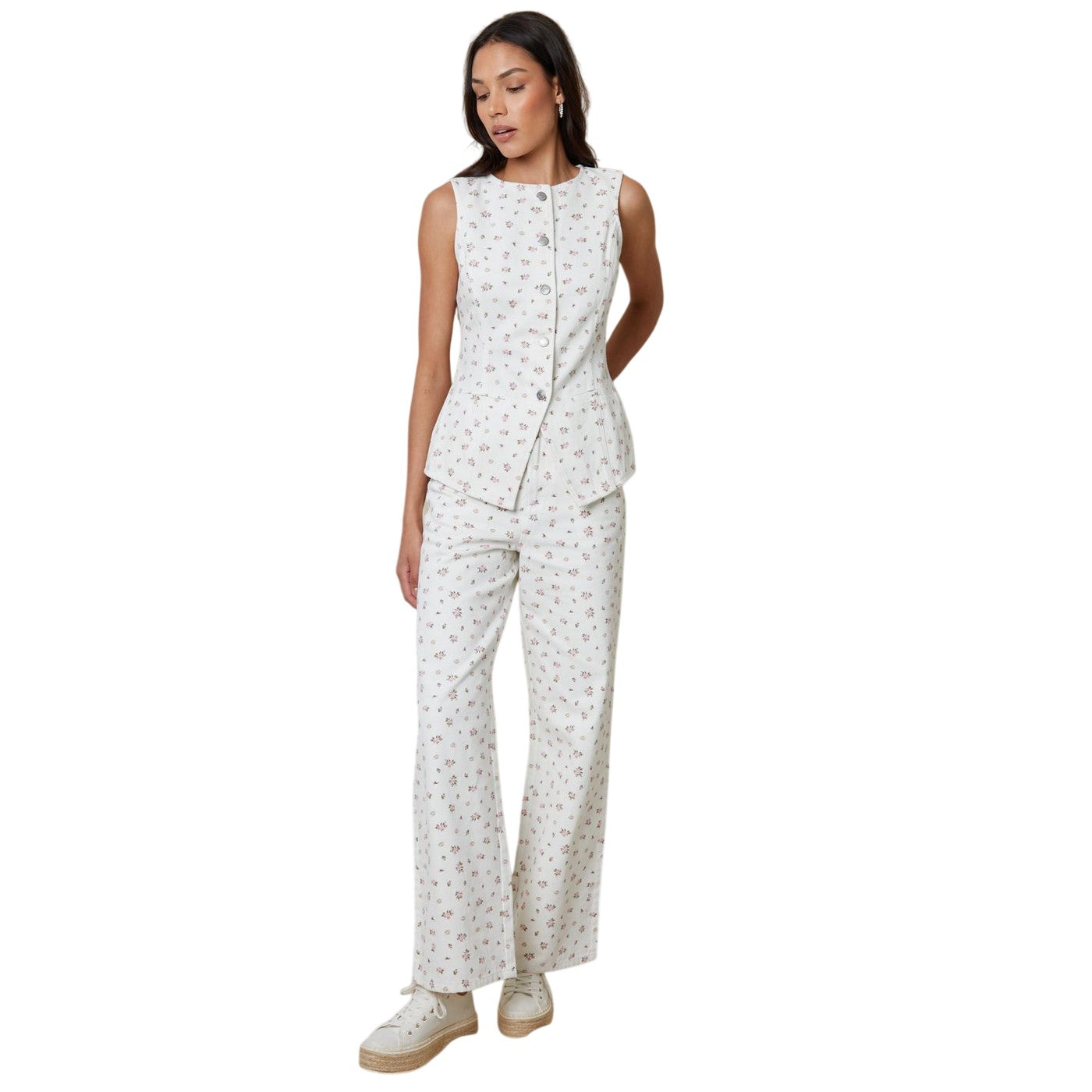 White Print - Lifestyle - Threadbare Womens-Ladies Floral Pattern Sleeveless Vest Top