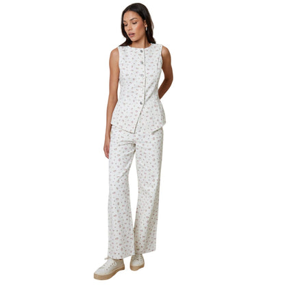 White Print - Lifestyle - Threadbare Womens-Ladies Floral Pattern Sleeveless Vest Top